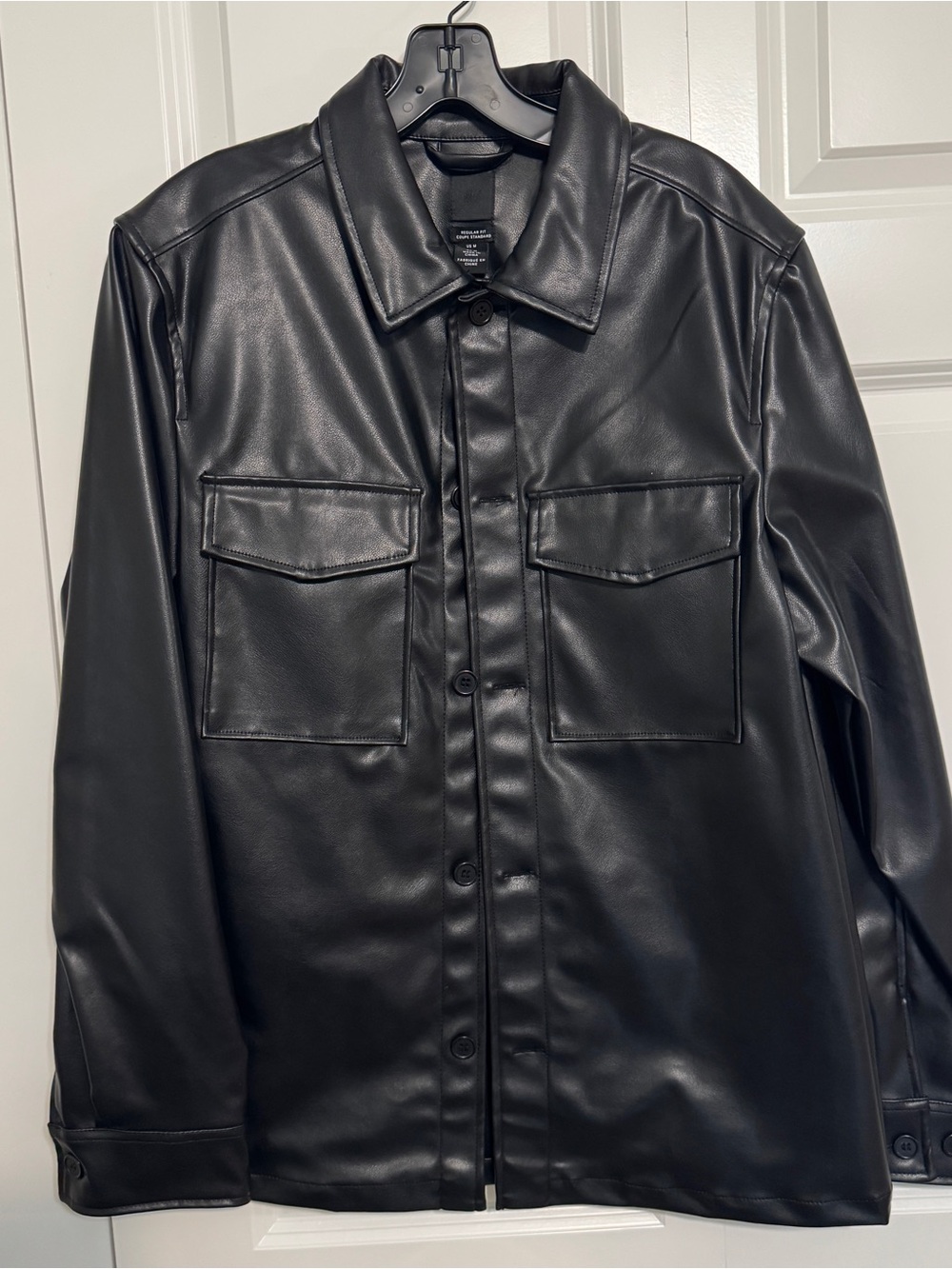 H&M Black Faux Leather Shirt Jacket